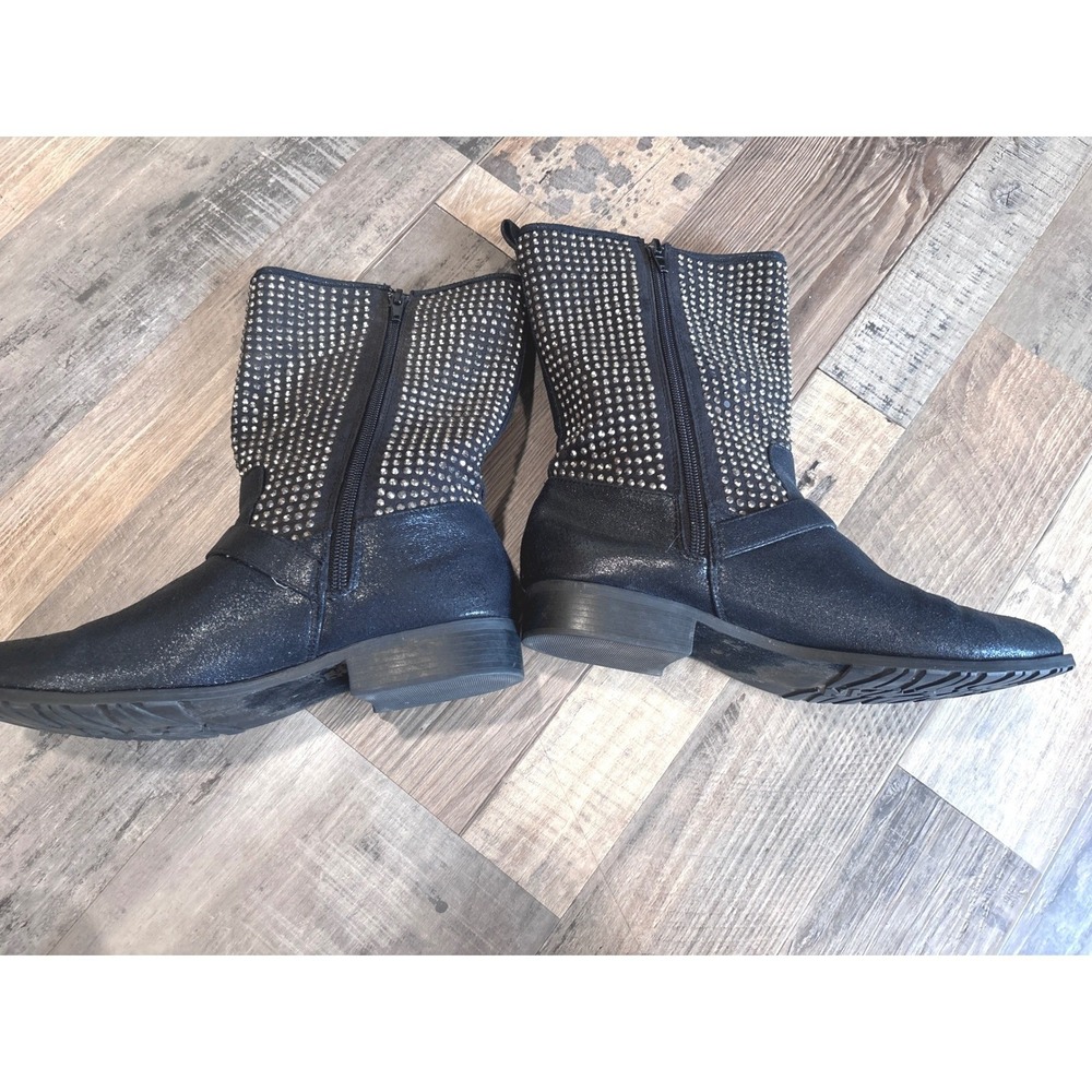 Stuart Weitzman Selma Crystal Studded Moto Boots Black Glam Sz 6/EUR 37